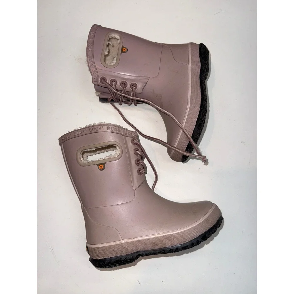 BOGS Amanda Plush $70 Youth Girls 13 Light Pink Pull On Lace Up Waterproof Boots